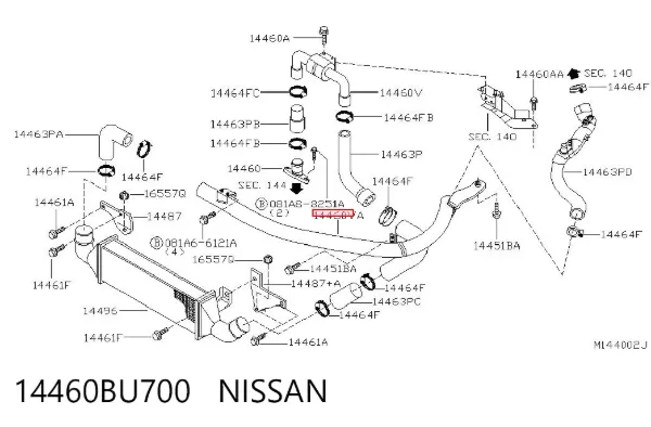 Mangueira (cano derivado) de intercooler 14460BU700 Nissan/Infiniti