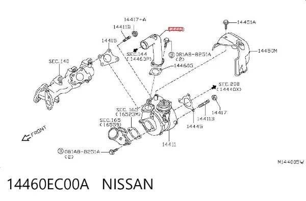 Cano derivado de ar, entrada na turbina (supercompressão) 14460EC00A Nissan/Infiniti