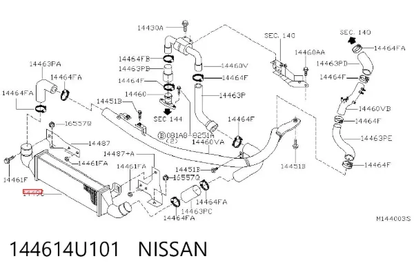 Radiador de intercooler 144614U101 Nissan/Infiniti