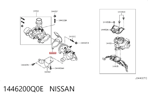 Vedante de turbina dos gases de escape, escape 1446200Q0E Nissan/Infiniti