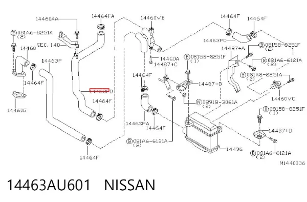 Mangueira (cano derivado) de intercooler 14463AU601 Nissan/Infiniti