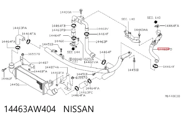 Mangueira (cano derivado) de intercooler 14463AW404 Nissan/Infiniti