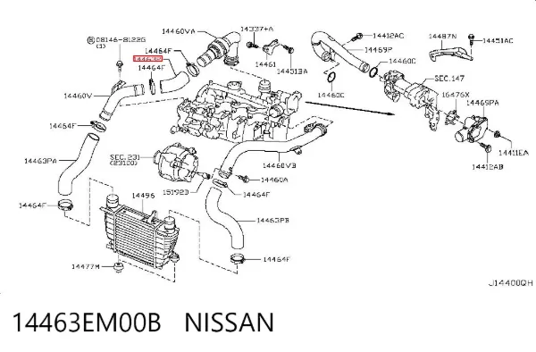 Mangueira (cano derivado) de intercooler 14463EM00B Nissan/Infiniti