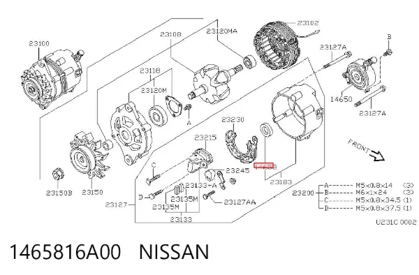 Vedação do gerador 1465816A00 Nissan/Infiniti