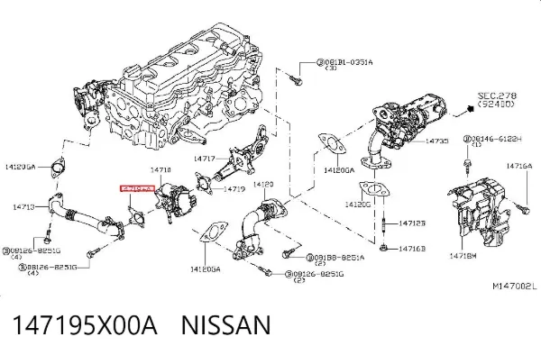 Vedante de válvula EGR de recirculação 147195X00A Nissan/Infiniti
