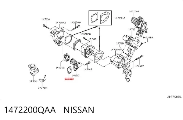 Vedante de refrigerador EGR do sistema de recirculação dos gases 1472200QAA Nissan/Infiniti