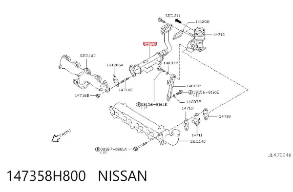 Radiador do sistema EGR de recirculação dos gases de escape 147358H800 Nissan/Infiniti