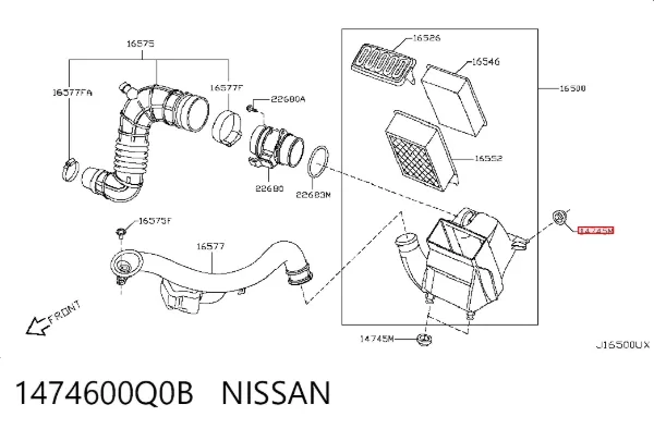 Consola de filtro de ar 1474600Q0B Nissan/Infiniti