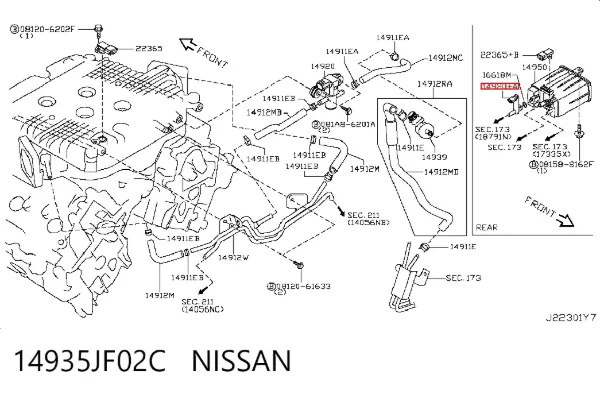 Válvula de adsorvedor dos vapores de combustível 14935JF02C Nissan/Infiniti