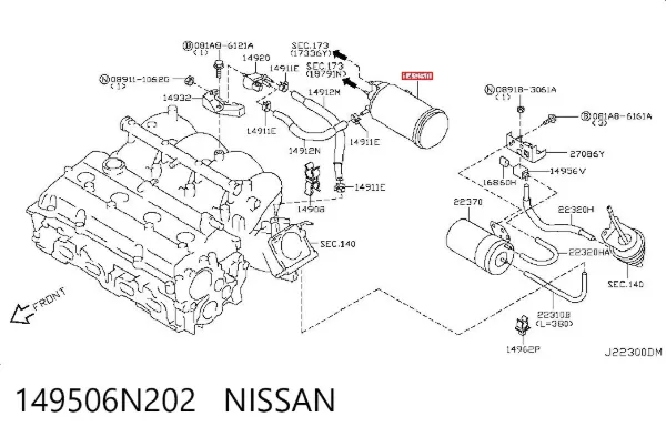 Adsorvedor dos vapores de combustível 149506N202 Nissan/Infiniti