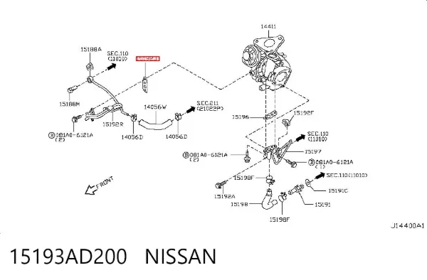 Vedante de mangueira de fornecimento de óleo de turbina 15193AD200 Nissan/Infiniti