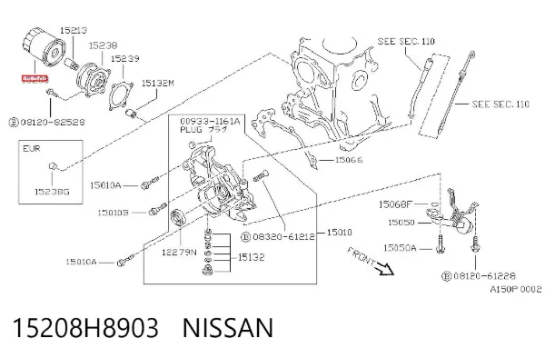 Filtro de óleo 15208H8903 Nissan/Infiniti