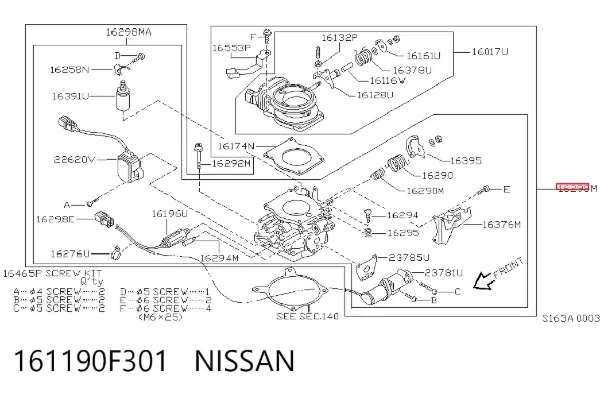 Válvula de borboleta montada 161190F301 Nissan/Infiniti