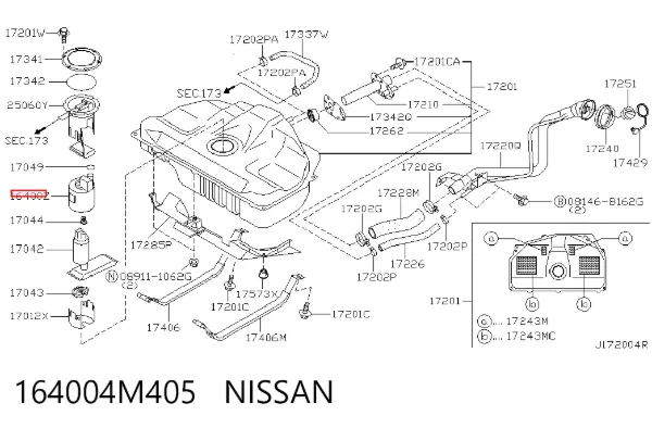 Filtro de combustível 164004M405 Nissan/Infiniti