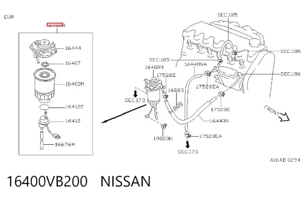 Filtro de combustível 16400VB200 Nissan/Infiniti