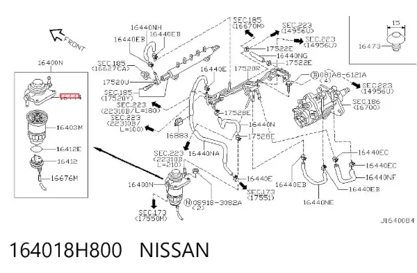Consola de filtro de combustível 164018H800 Nissan/Infiniti