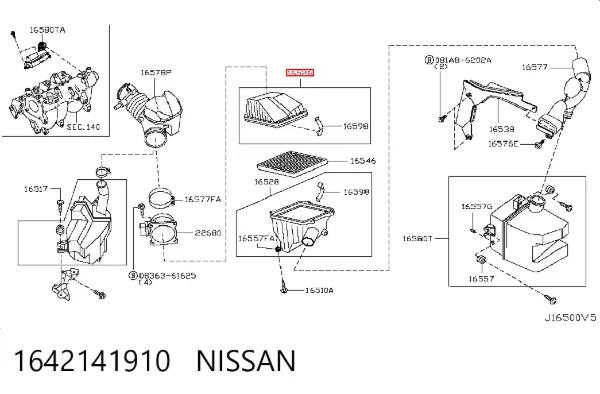 Caixa de filtro de ar, parte superior 1642141910 Nissan/Infiniti