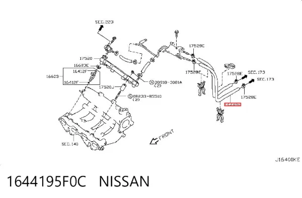 Tubo de combustível, inverso desde os injetores 1644195F0C Nissan/Infiniti