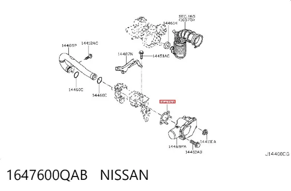 Vedante de cano derivado EGR até a cabeça de bloco (CBC) 1647600QAB Nissan/Infiniti