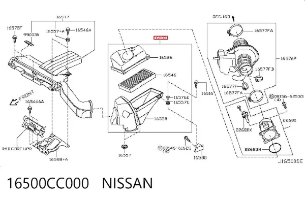 Caixa de filtro de ar Nissan Murano Z50