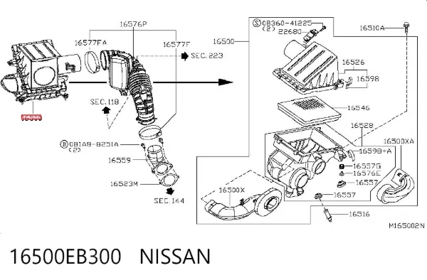 Caixa de filtro de ar 16500EB300 Nissan/Infiniti