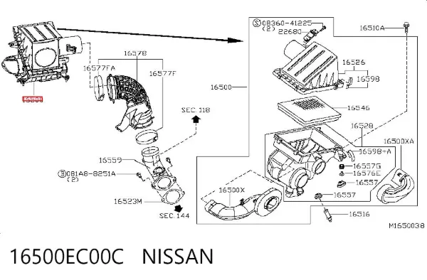 Caixa de filtro de ar 16500EC00C Nissan/Infiniti