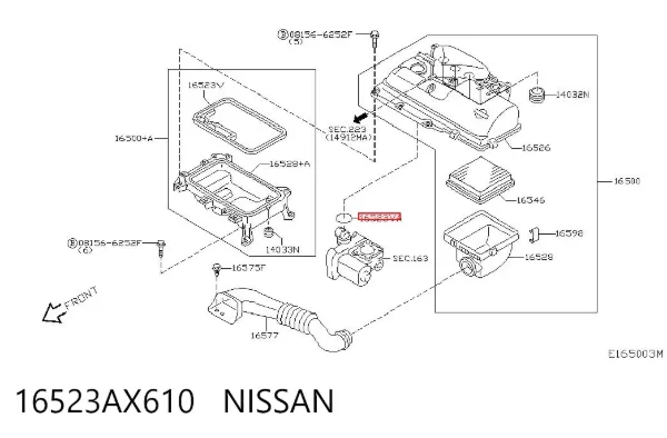 Vedante da válvula de borboleta 16523AX610 Nissan/Infiniti