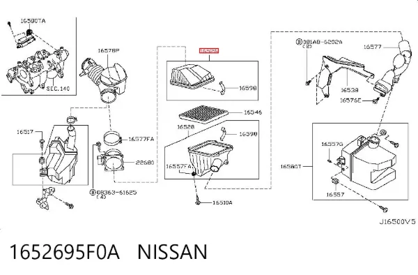 Caixa de filtro de ar, parte superior 1652695F0A Nissan/Infiniti