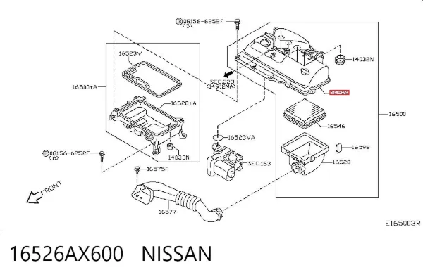 Caixa de filtro de ar, parte superior 16526AX600 Nissan/Infiniti
