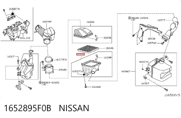 Caixa de filtro de ar, parte inferior 1652895F0B Nissan/Infiniti