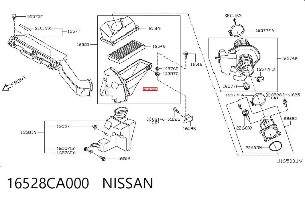 Caixa de filtro de ar 16528CA000 Nissan/Infiniti