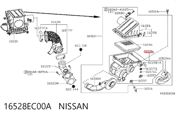 Caixa de filtro de ar, parte inferior 16528EC00A Nissan/Infiniti