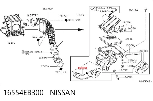 Cano derivado de ar, entrada de filtro de ar 16554EB300 Nissan/Infiniti