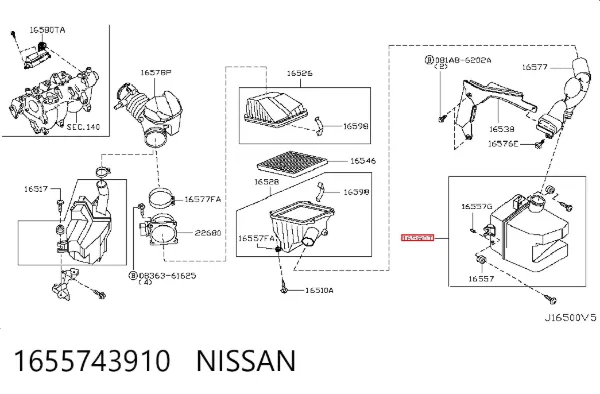 Ressonador de filtro de ar 1655743910 Nissan/Infiniti