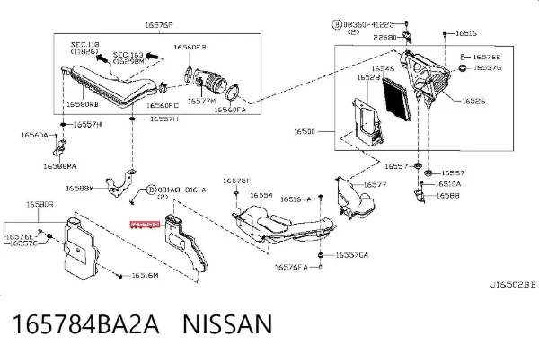 Cano derivado de ar, entrada no ressonador 165784BA2A Nissan/Infiniti
