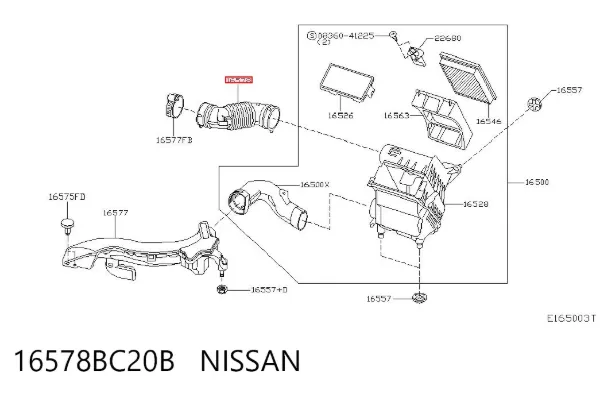 Cano derivado de ar, saída de filtro de ar 16578BC20B Nissan/Infiniti