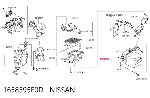 Ressonador de filtro de ar 1658595F0D Nissan/Infiniti