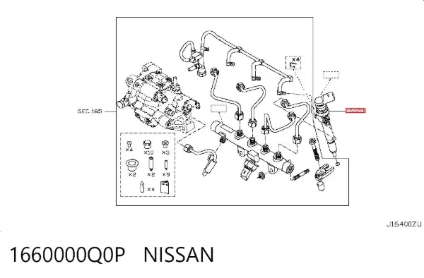 Injetor de injeção de combustível 1660000Q0P Nissan/Infiniti