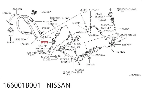 Injetor de injeção de combustível 166001B001 Nissan/Infiniti