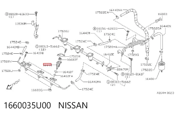 Injetor de injeção de combustível 1660035U00 Nissan/Infiniti