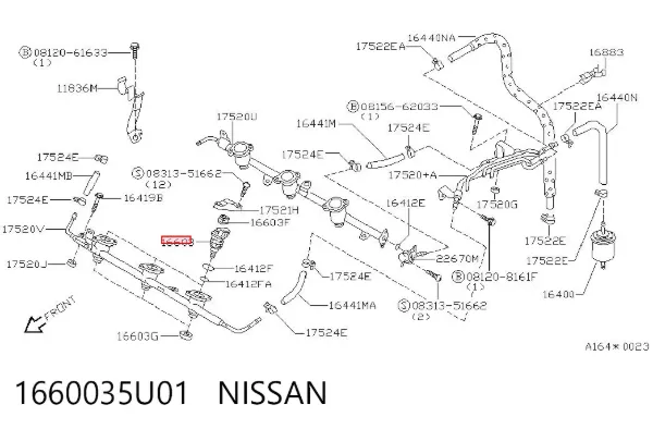 Injetor de injeção de combustível 1660035U01 Nissan/Infiniti