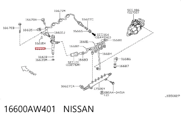 Injetor de injeção de combustível 16600AW401 Nissan/Infiniti