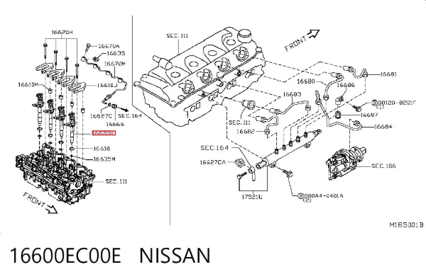 Injetor de injeção de combustível 16600EC00E Nissan/Infiniti