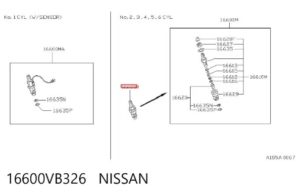 Injetor de injeção de combustível 16600VB326 Nissan/Infiniti