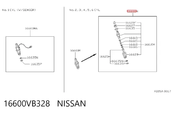 Injetor de injeção de combustível 16600VB328 Nissan/Infiniti