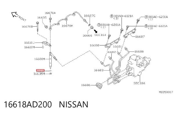Anel (arruela) do injetor de ajuste 16618AD200 Nissan/Infiniti
