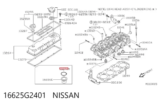 Anel (arruela) do injetor de ajuste 16625G2401 Nissan/Infiniti