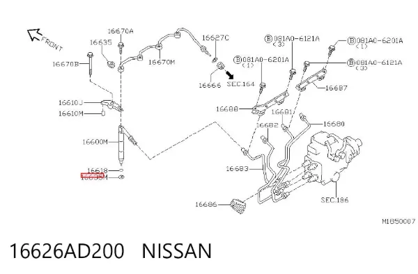 Anel (arruela) do injetor de ajuste 16626AD200 Nissan/Infiniti