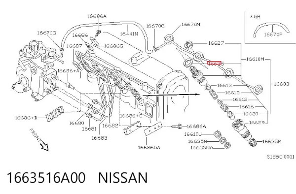 Arruela do injetor superior 1663516A00 Nissan/Infiniti