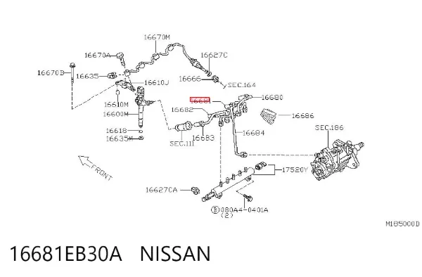 Tubo de combustível do injetor de 2º cilindro 16681EB30A Nissan/Infiniti